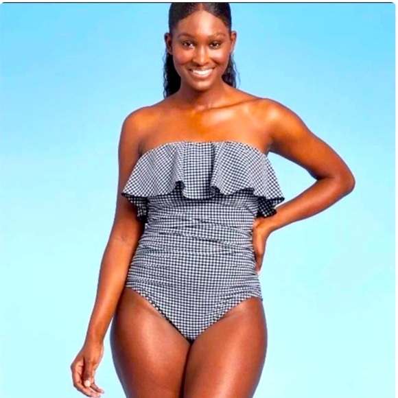 Kona Sol Other - Kona Sol Bandeau w straps flounce, ruched, one piece swimsuit, size small